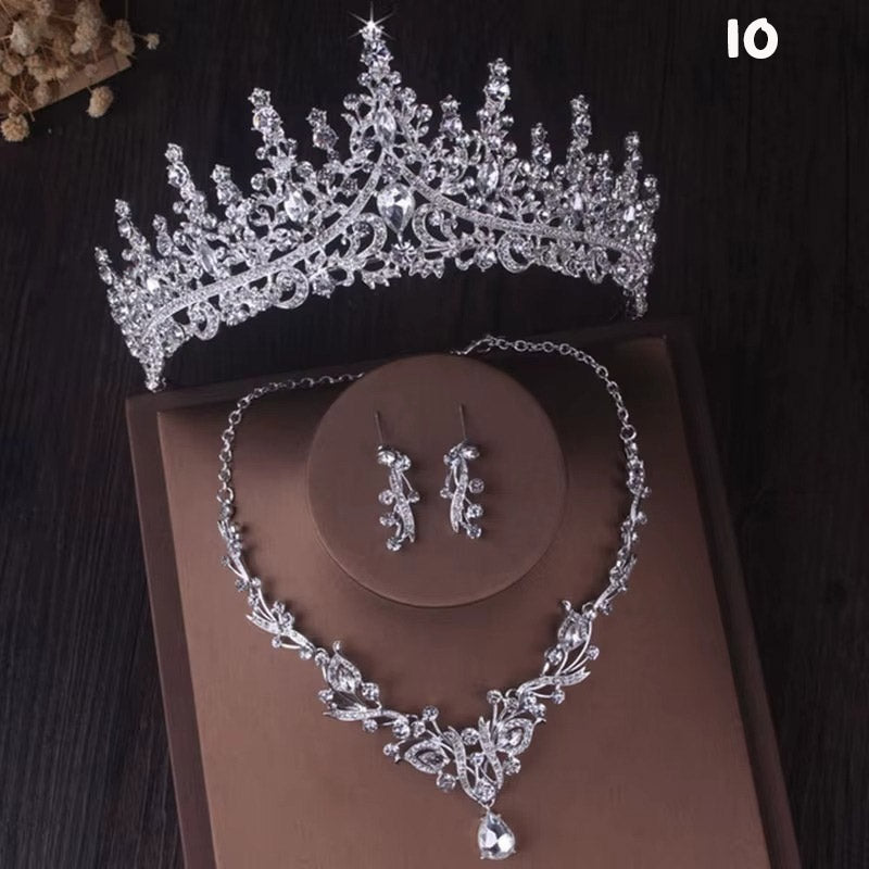 Kristal Taşlı Gelin Tacı & Uyumlu Takı Seti | Şık Düğün Tacı, Kolye, Küpe 17390