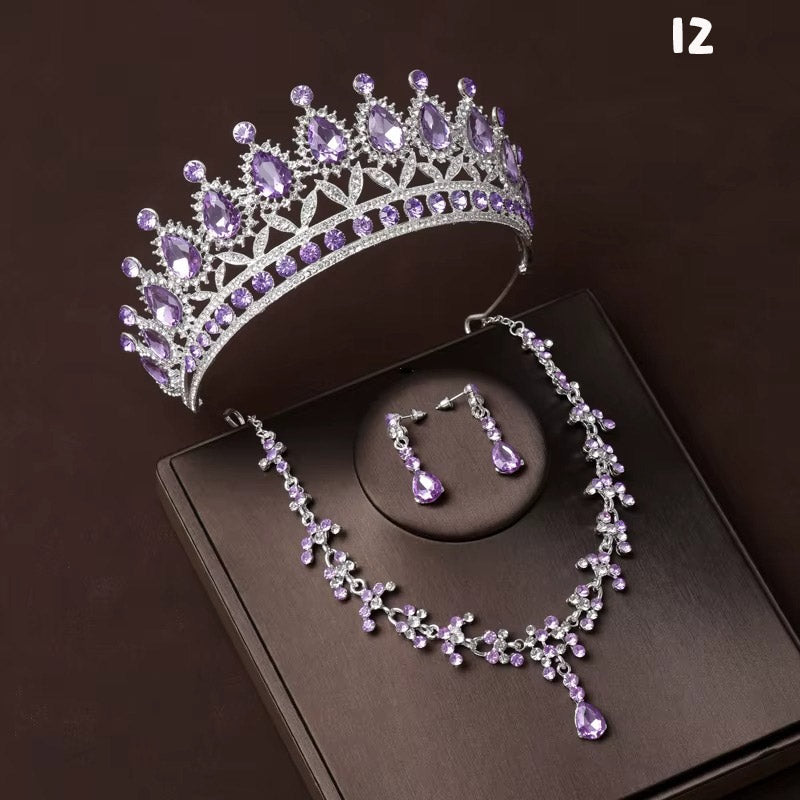 Kristal Taşlı Gelin Tacı & Uyumlu Takı Seti | Şık Düğün Tacı, Kolye, Küpe 17390