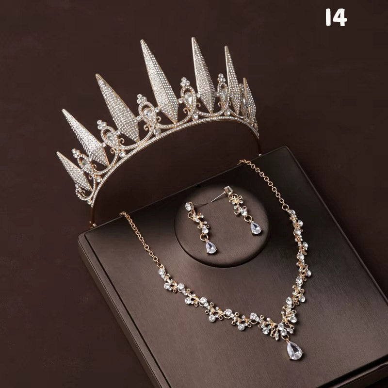 Kristal Taşlı Gelin Tacı & Uyumlu Takı Seti | Şık Düğün Tacı, Kolye, Küpe 17390
