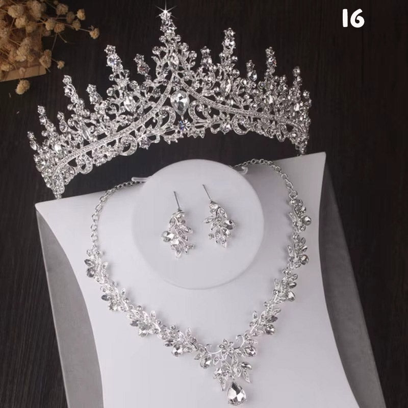 Kristal Taşlı Gelin Tacı & Uyumlu Takı Seti | Şık Düğün Tacı, Kolye, Küpe 17390