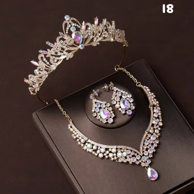 Kristal Taşlı Gelin Tacı & Uyumlu Takı Seti | Şık Düğün Tacı, Kolye, Küpe 17390
