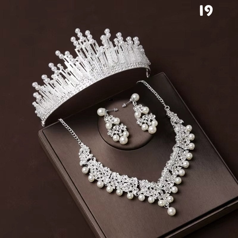 Kristal Taşlı Gelin Tacı & Uyumlu Takı Seti | Şık Düğün Tacı, Kolye, Küpe 17390
