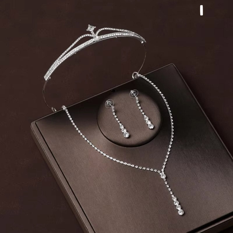 Kristal Taşlı Gelin Tacı & Uyumlu Takı Seti | Şık Düğün Tacı, Kolye, Küpe 17390