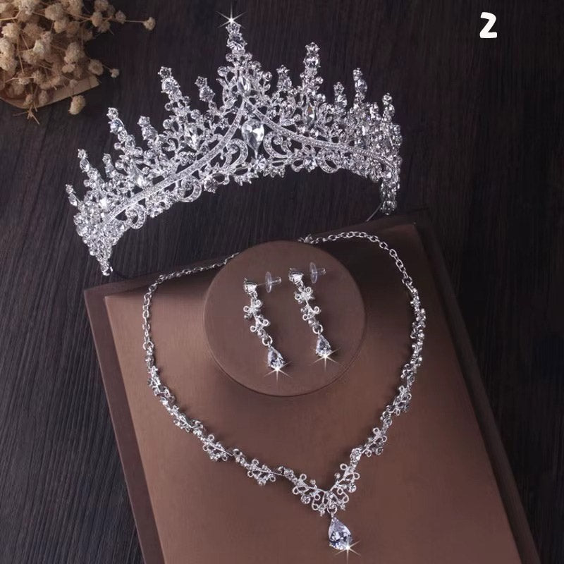 Kristal Taşlı Gelin Tacı & Uyumlu Takı Seti | Şık Düğün Tacı, Kolye, Küpe 17390