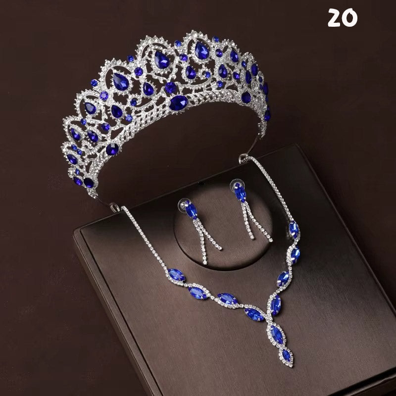 Kristal Taşlı Gelin Tacı & Uyumlu Takı Seti | Şık Düğün Tacı, Kolye, Küpe 17390