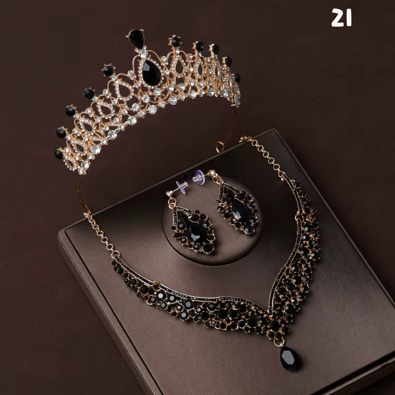 Kristal Taşlı Gelin Tacı & Uyumlu Takı Seti | Şık Düğün Tacı, Kolye, Küpe 17390