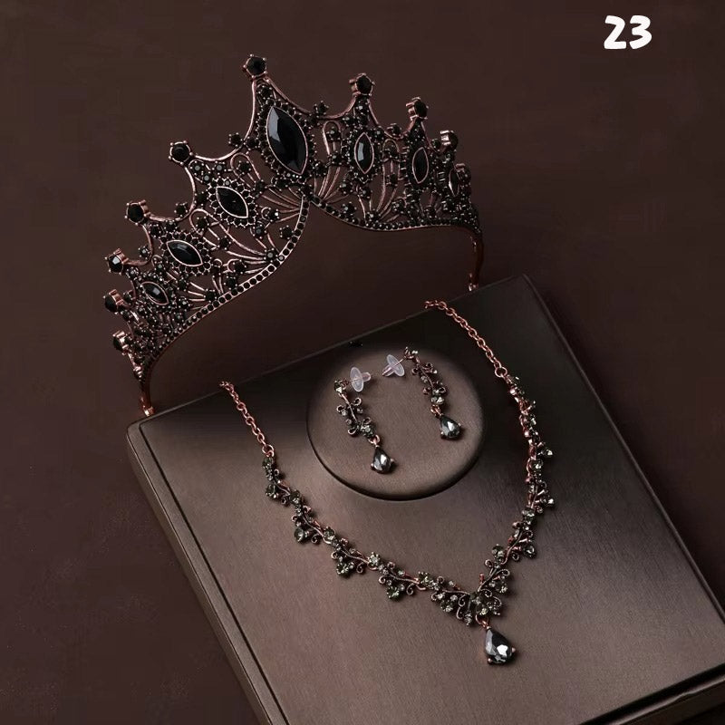 Kristal Taşlı Gelin Tacı & Uyumlu Takı Seti | Şık Düğün Tacı, Kolye, Küpe 17390