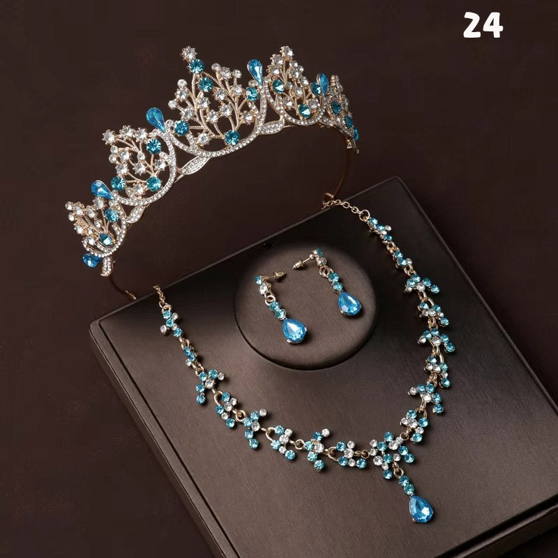 Kristal Taşlı Gelin Tacı & Uyumlu Takı Seti | Şık Düğün Tacı, Kolye, Küpe 17390