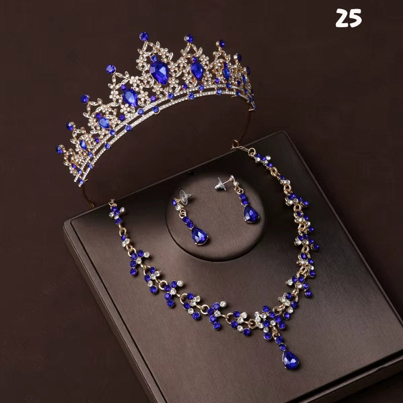 Kristal Taşlı Gelin Tacı & Uyumlu Takı Seti | Şık Düğün Tacı, Kolye, Küpe 17390