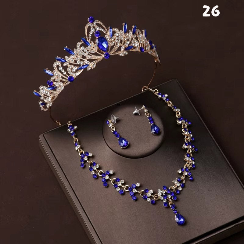 Kristal Taşlı Gelin Tacı & Uyumlu Takı Seti | Şık Düğün Tacı, Kolye, Küpe 17390