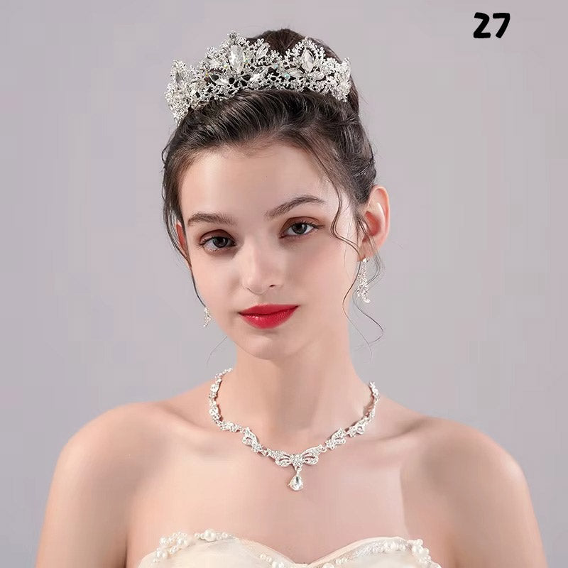 Kristal Taşlı Gelin Tacı & Uyumlu Takı Seti | Şık Düğün Tacı, Kolye, Küpe 17390