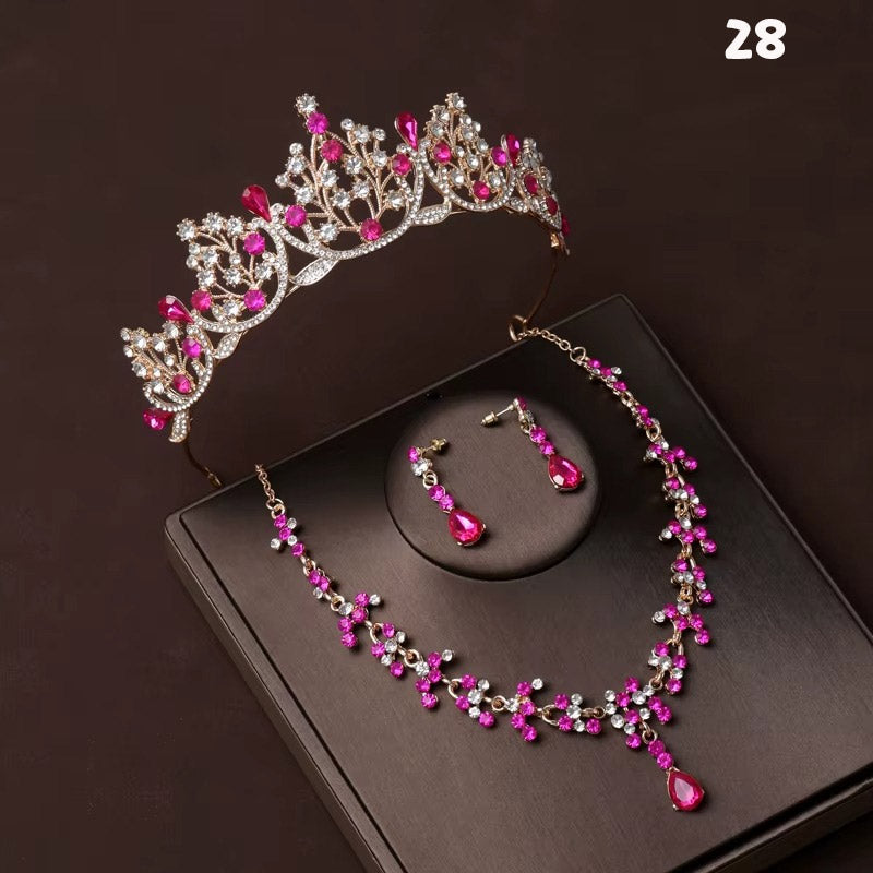 Kristal Taşlı Gelin Tacı & Uyumlu Takı Seti | Şık Düğün Tacı, Kolye, Küpe 17390