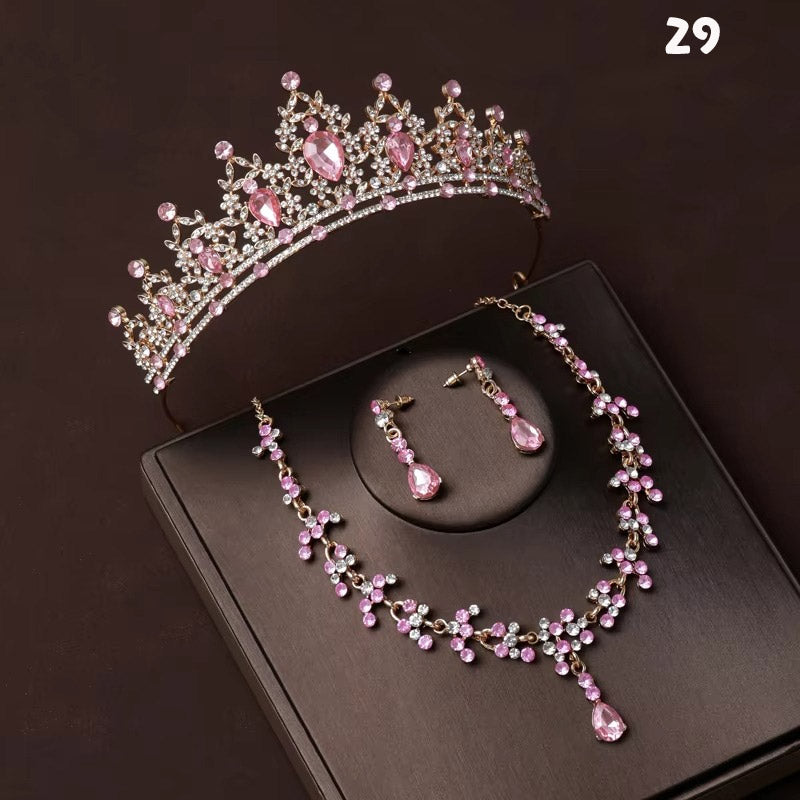 Kristal Taşlı Gelin Tacı & Uyumlu Takı Seti | Şık Düğün Tacı, Kolye, Küpe 17390