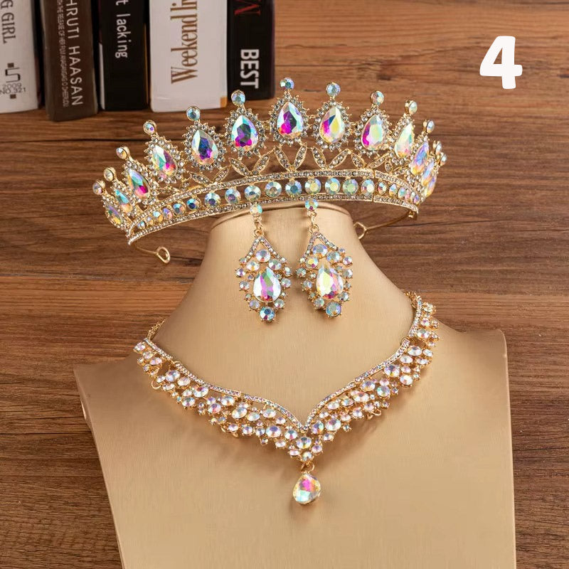 Kristal Taşlı Gelin Tacı & Uyumlu Takı Seti | Şık Düğün Tacı, Kolye, Küpe 17390
