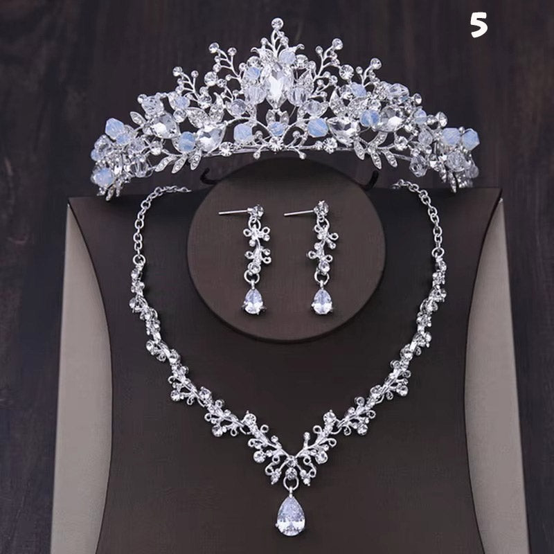Kristal Taşlı Gelin Tacı & Uyumlu Takı Seti | Şık Düğün Tacı, Kolye, Küpe 17390