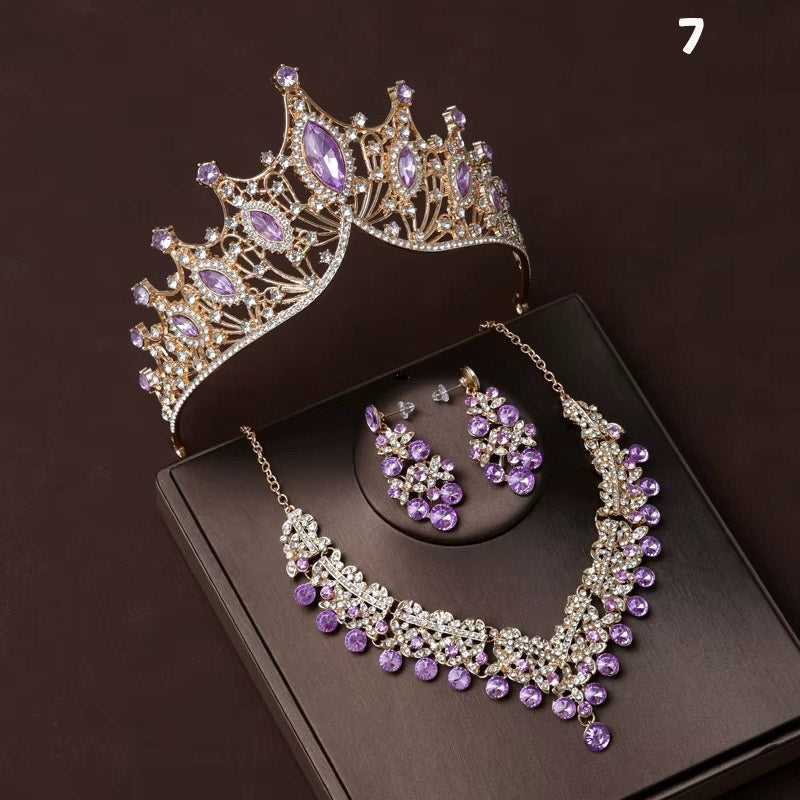 Kristal Taşlı Gelin Tacı & Uyumlu Takı Seti | Şık Düğün Tacı, Kolye, Küpe 17390