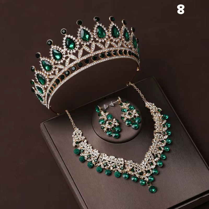 Kristal Taşlı Gelin Tacı & Uyumlu Takı Seti | Şık Düğün Tacı, Kolye, Küpe 17390