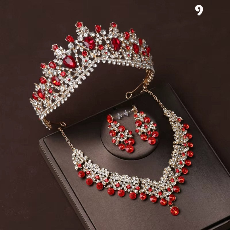 Kristal Taşlı Gelin Tacı & Uyumlu Takı Seti | Şık Düğün Tacı, Kolye, Küpe 17390