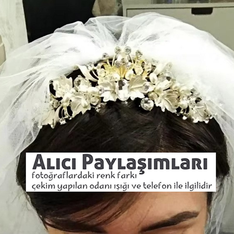 Işıltılı Kristal ve Boncuklu Çiçek Gelin Tacı 02055