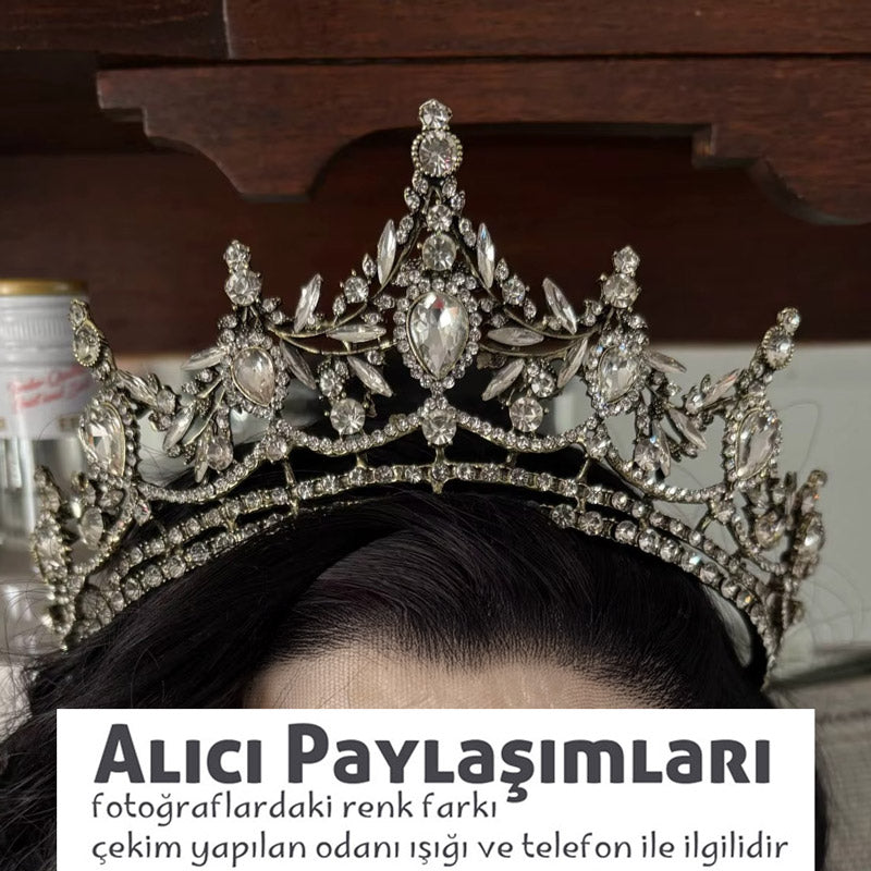 Kraliyet Esintili Bronz Gold Gelinlik Tac Modelleri - Barok Kristal Nişan Tacı 97109