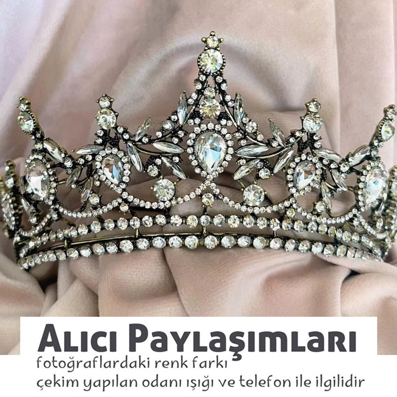 Kraliyet Esintili Bronz Gold Gelinlik Tac Modelleri - Barok Kristal Nişan Tacı 97109