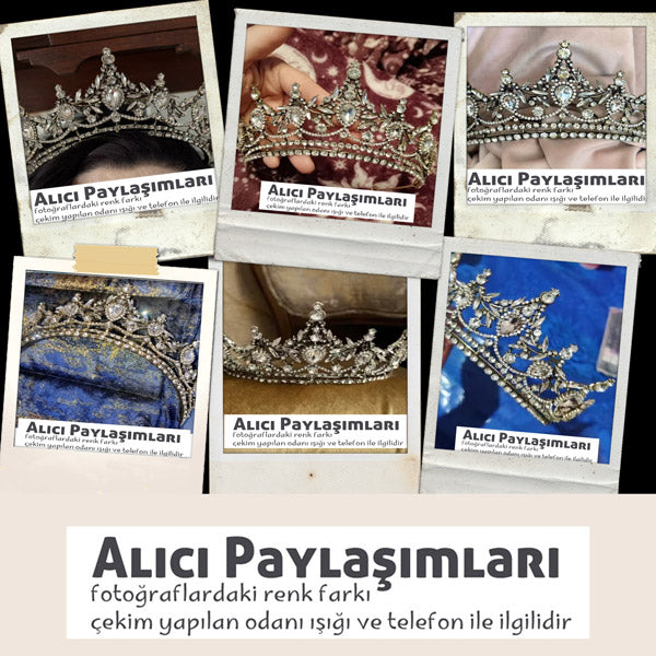 Kraliyet Esintili Bronz Gold Gelinlik Tac Modelleri - Barok Kristal Nişan Tacı 97109