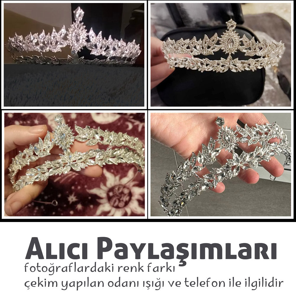 Lüks Gelin Tacı | Kübik Zirkon Taşlı Yaprak Tasarımlı Gelinlik Tac 48734