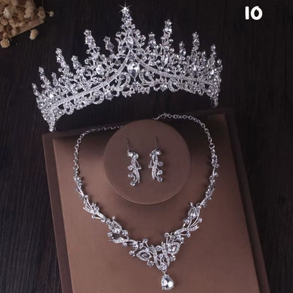 Kristal Taşlı Gelin Tacı & Uyumlu Takı Seti | Şık Düğün Tacı, Kolye, Küpe 17390