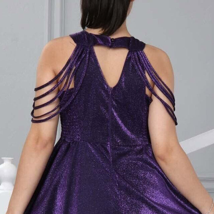 Genç Kız Mor Saten Mezuniyet ve Abiye Elbise  Sırtı Gipe Lastikli 81223