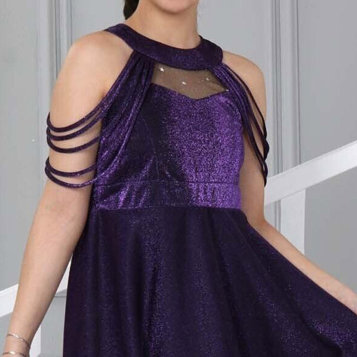 Genç Kız Mor Saten Mezuniyet ve Abiye Elbise  Sırtı Gipe Lastikli 81223