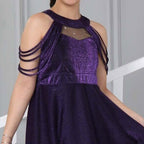 Genç Kız Mor Saten Mezuniyet ve Abiye Elbise  Sırtı Gipe Lastikli 81223