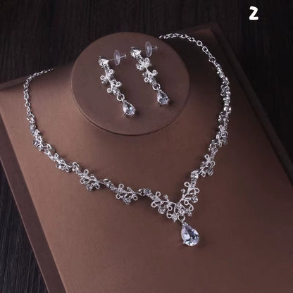 Kristal Taşlı Gelin Tacı & Uyumlu Takı Seti | Şık Düğün Tacı, Kolye, Küpe 17390