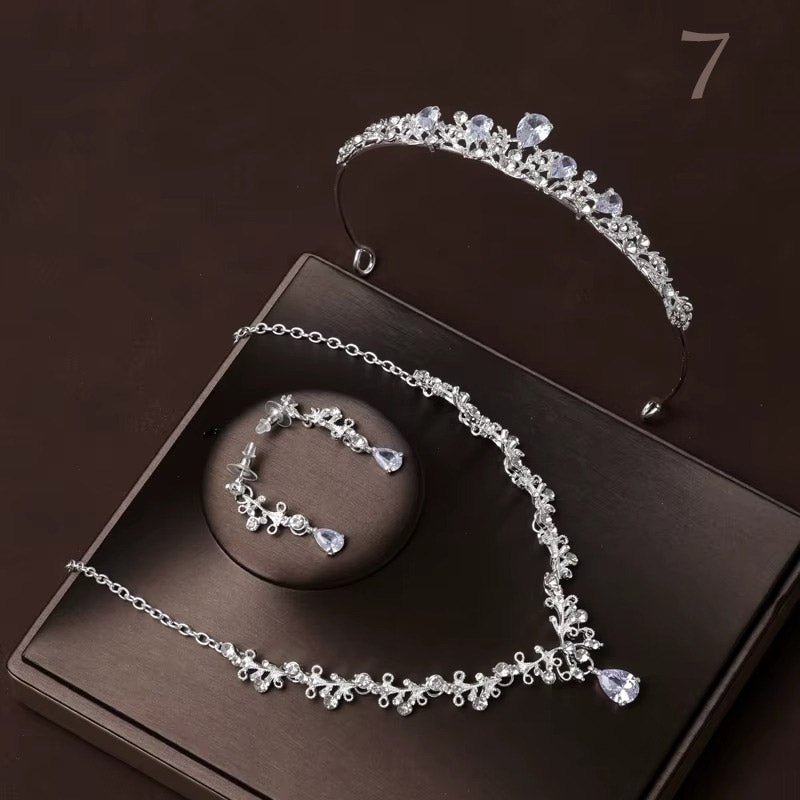 Gelin Tacı Seti Parlak Taşlı Düğün Tacı, Kolye ve Küpe Takımı 36596