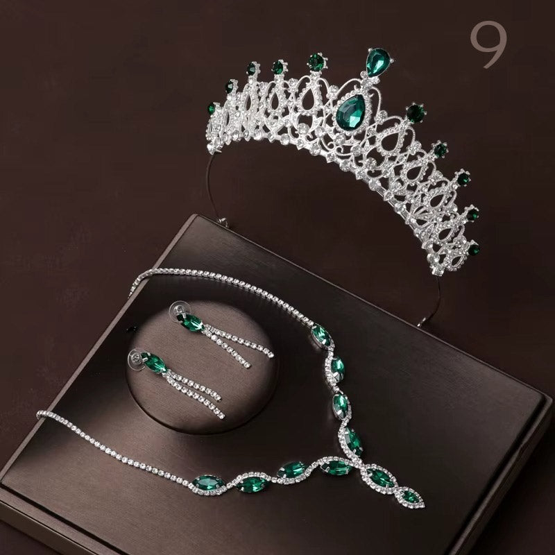 Gelin Tacı Seti Parlak Taşlı Düğün Tacı, Kolye ve Küpe Takımı 36596
