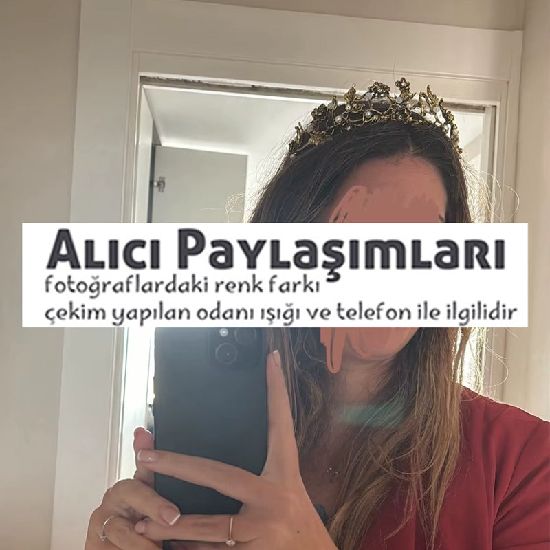 Altın Rengi Çiçekli Gelin Tacı - İnci ve Kristal Dokunuşlu Bride Tacı 06434