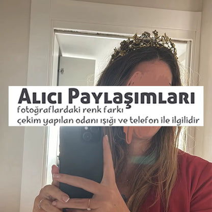 Altın Rengi Çiçekli Gelin Tacı - İnci ve Kristal Dokunuşlu Bride Tacı 06434