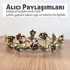 Altın Rengi Çiçekli Gelin Tacı - İnci ve Kristal Dokunuşlu Bride Tacı 06434