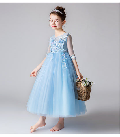 Çocuk abiye elbise dantel ve çiçek süslemeli 30365625