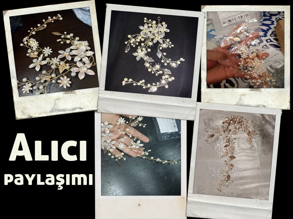 Düğün İçin Saç Aksesuarları - İncili ve Çiçekli Zarif Gelin Aksesuarı 84826