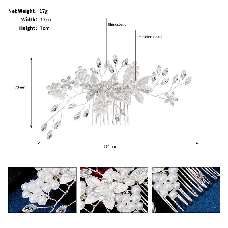 Düğün Saç Aksesuarları Kristal ve İnci Detaylı Gelin Saç Çiçeği  02739