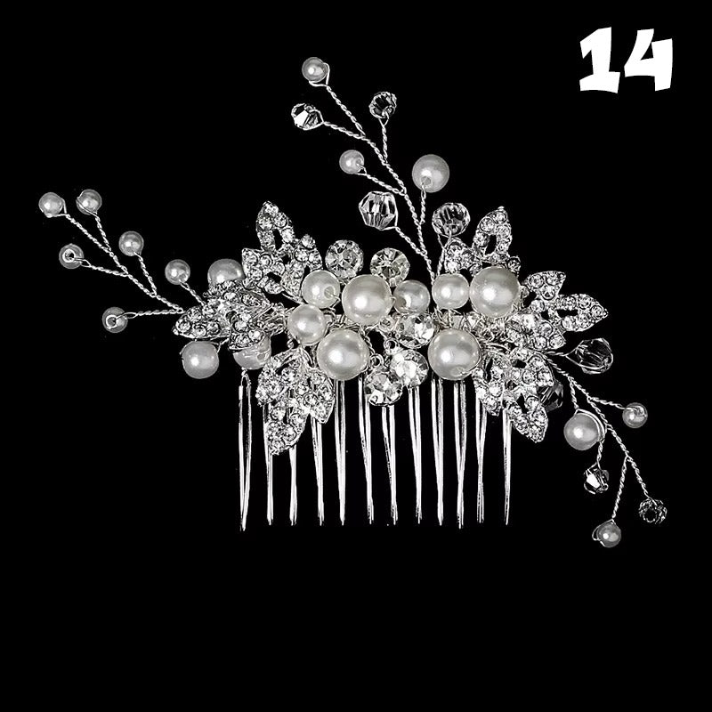 Düğün Saç Aksesuarları Kristal ve İnci Detaylı Gelin Saç Çiçeği  02739
