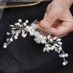 Gelin Saçı İçin Parlak Kristal İnci Taşlı Çiçek Desenli Saç Süsü 92683