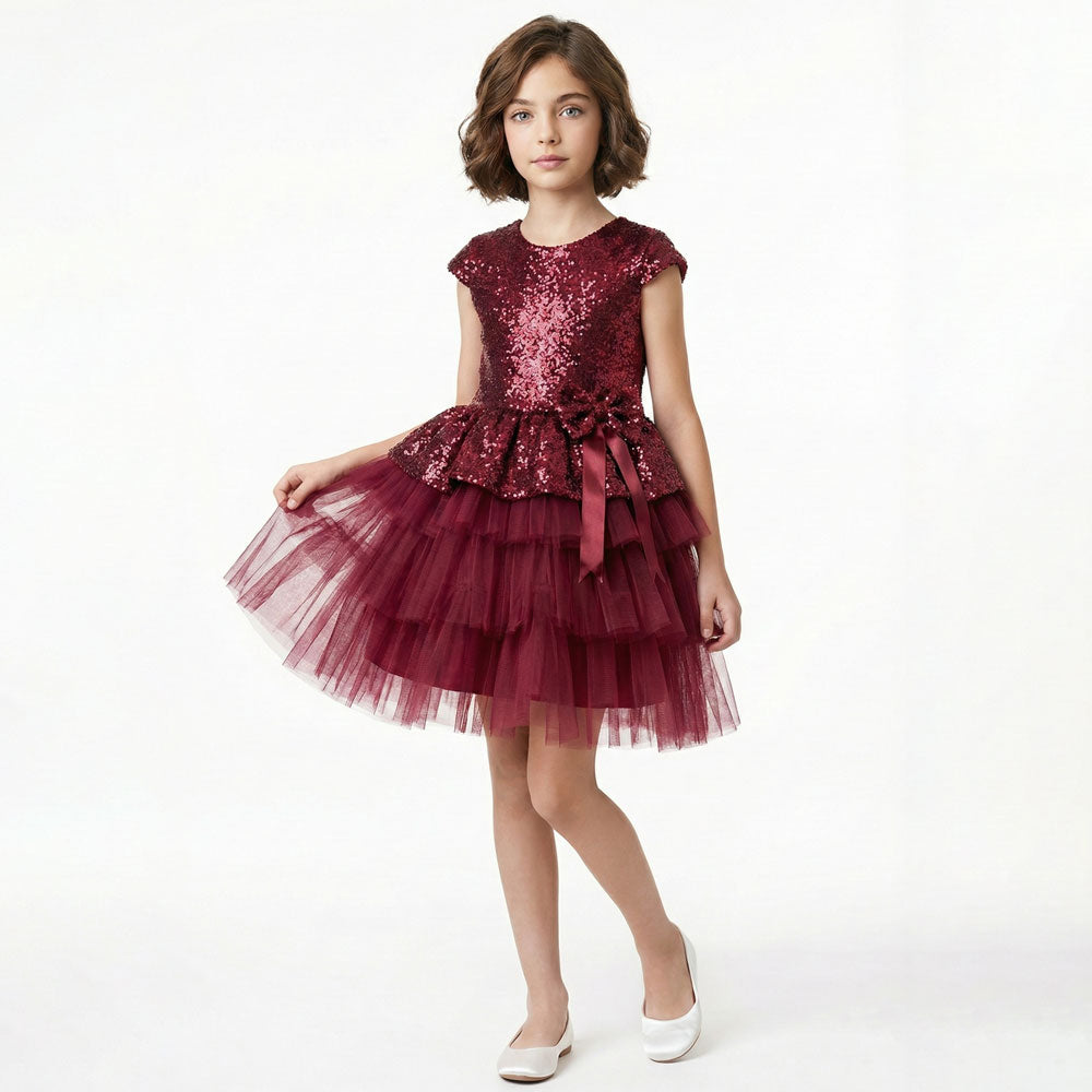 Kız Çocuk Payetli ve Kat Kat Tüllü Doğum Günü Abiye Elbise 94304