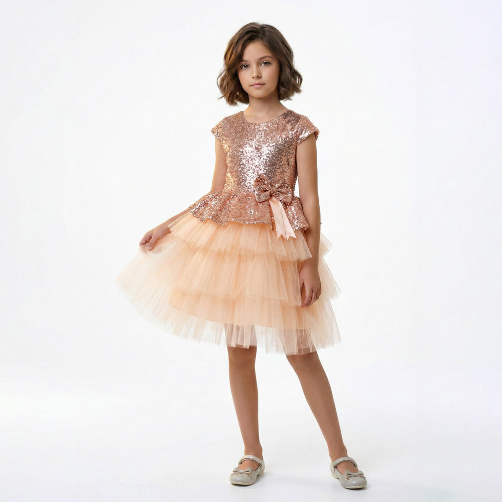 Kız Çocuk Payetli ve Kat Kat Tüllü Doğum Günü Abiye Elbise 94304