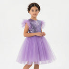 Kız Çocuk Gümüş Pul İşlemeli Kabarık Tüllü Abiye Elbise 43408