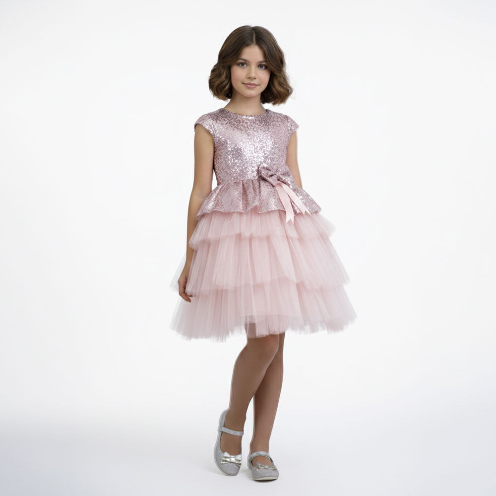 Kız Çocuk Payetli ve Kat Kat Tüllü Doğum Günü Abiye Elbise 94304