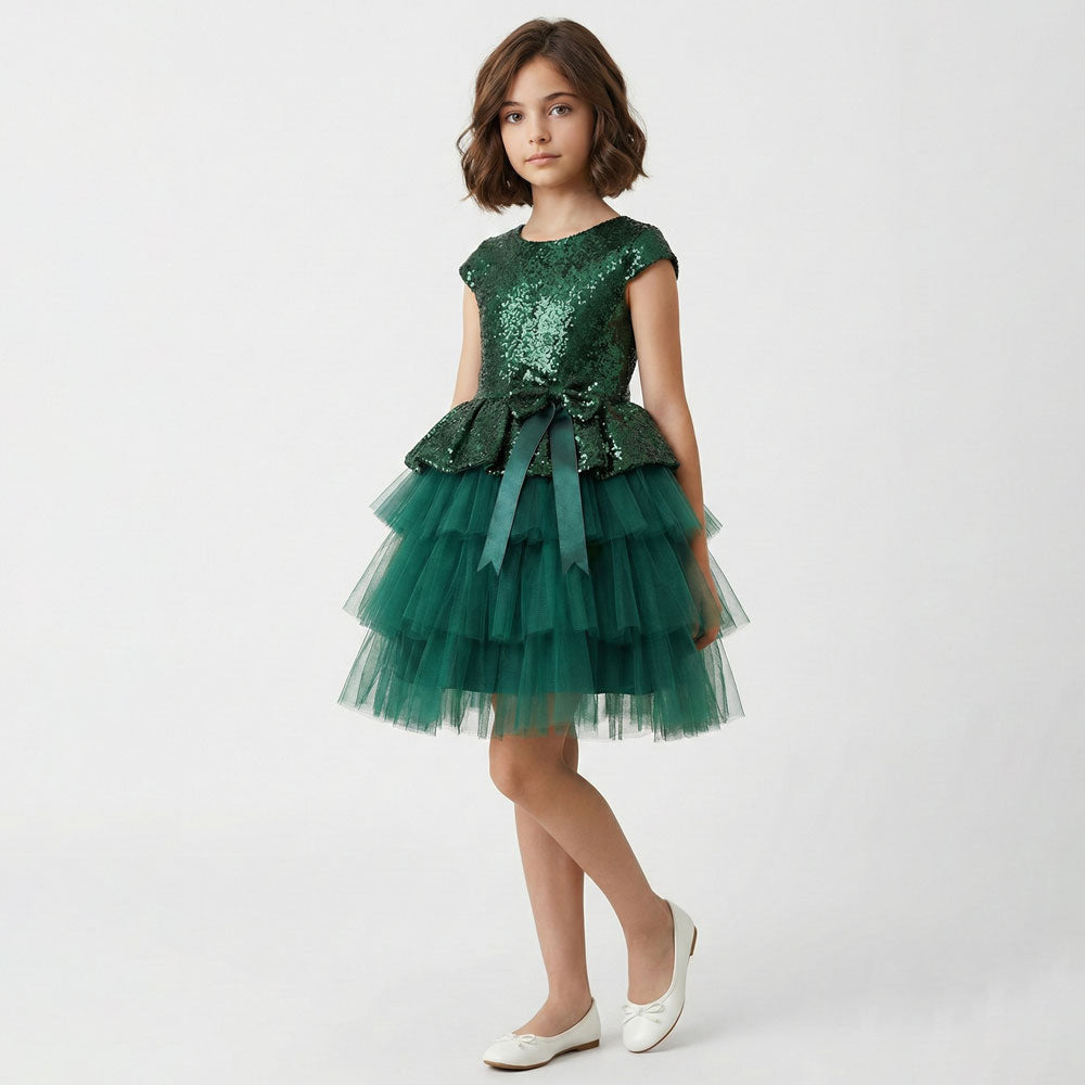 Kız Çocuk Payetli ve Kat Kat Tüllü Doğum Günü Abiye Elbise 94304