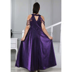 Genç Kız Mor Saten Mezuniyet ve Abiye Elbise  Sırtı Gipe Lastikli 81223