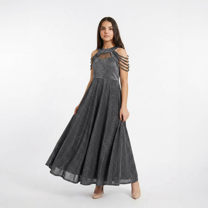 bisiklet yaka ve saten kumaşlı genç kız mezuniyet elbisesi.