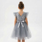 Gri Pul İşlemeli ve Tüllü Kız Çocuk Abiye Elbise 77078